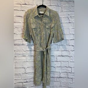 Equipment Grey and Yellow Snakeskin Pattern Midi Dress